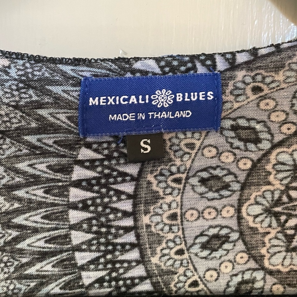 Mexicali Blues Casual Blue and Gray A-line Midi Dress Comfy Stretch Boho Summer - Picture 6 of 11